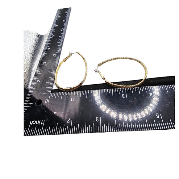 Pierced Earrings Large Hoop Gold Tone Textured Chic Stylish Versatile Jewelry - Picture 2 of 5